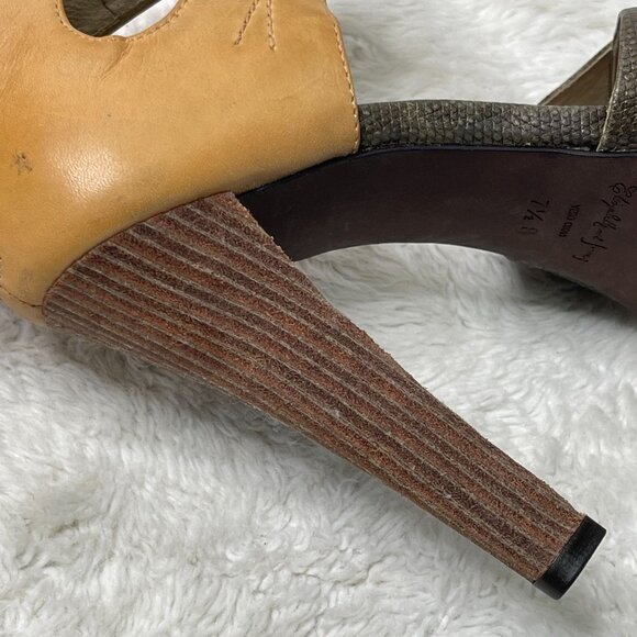 Elizabeth & James Women's Tan Green High Heel Sandal Leather Shoes Size 7.5 - Picture 14 of 14